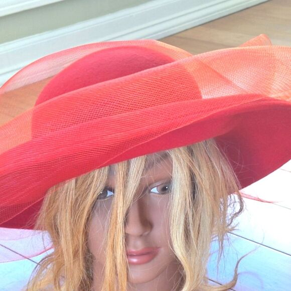 Vintage Wool RED Fascinator Hat Organza Kentucky Derby Church Bridal Tea Wedding - Picture 5 of 14